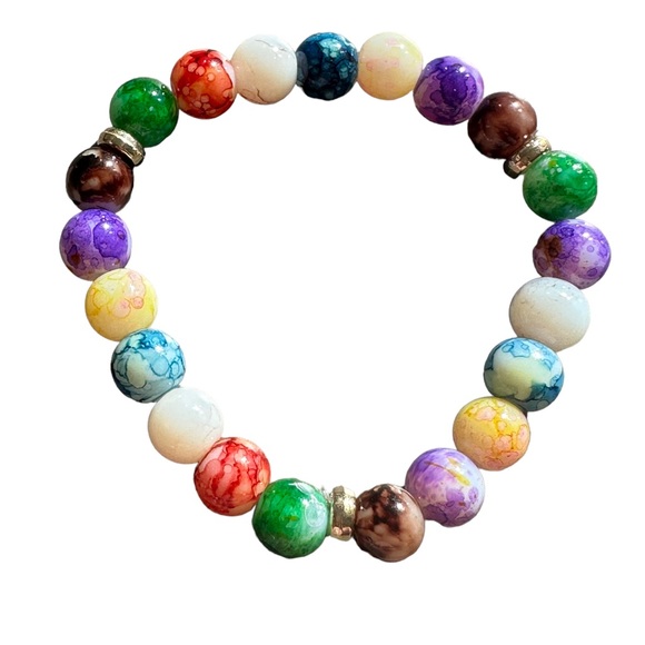 Volcanic Stone Multicolored Beaded Stretch Bracelet - Picture 3 of 4